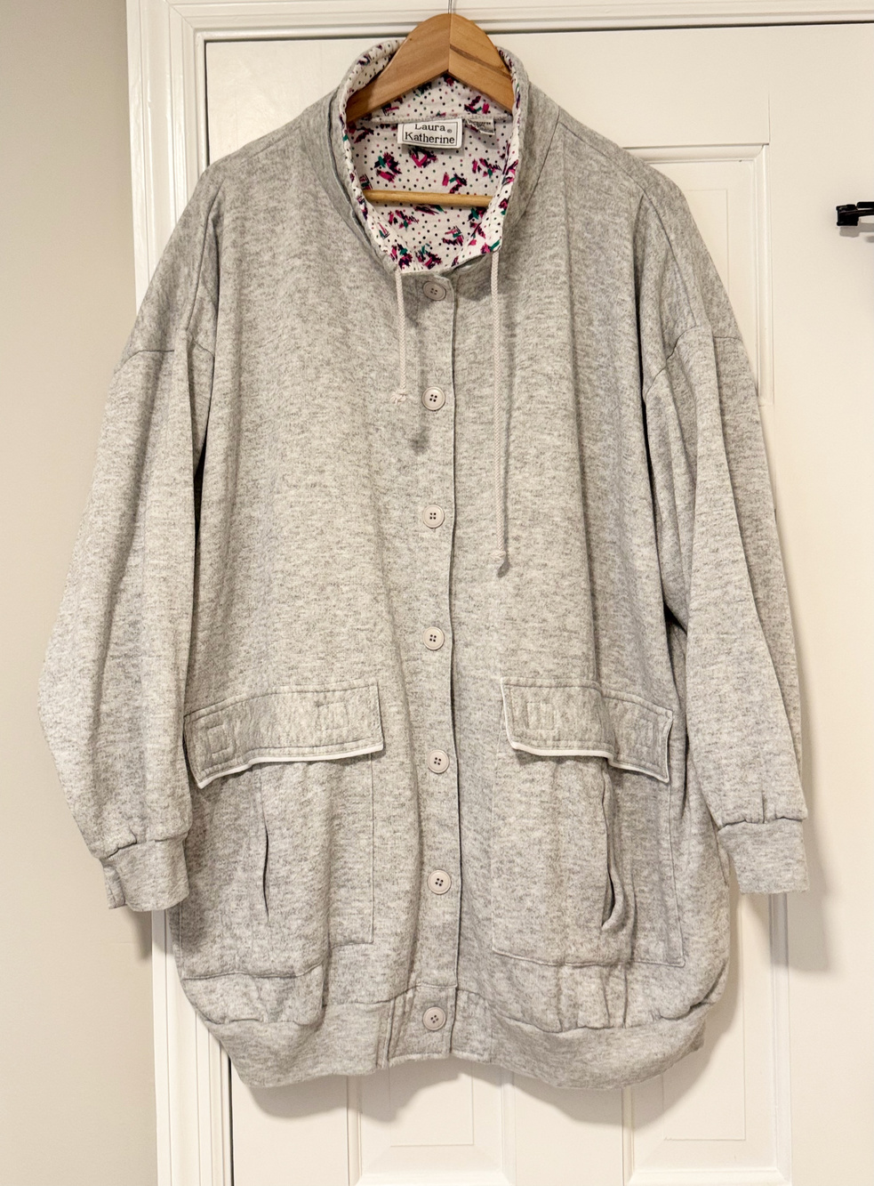 Vintage 90s Laura Katherine 22W 3X Sweatshirt Jacket Fleece Button Gray Y2K